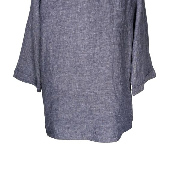 Tahari Women's Shirt Blue Linen V-Neck Blouse Lagenlook Summer Tunic Top Size M - Picture 8 of 9